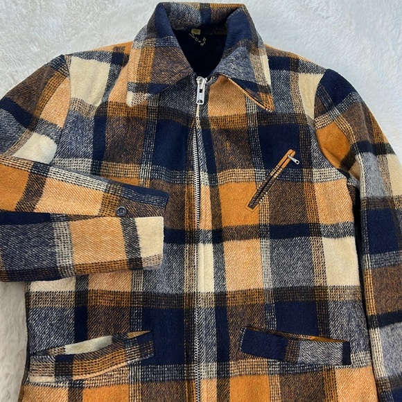 VTG Plaid Wool Shacket Heavyweight Jacket USA Work‎ Talon Zip Dagger Collar 38 - Picture 1 of 17
